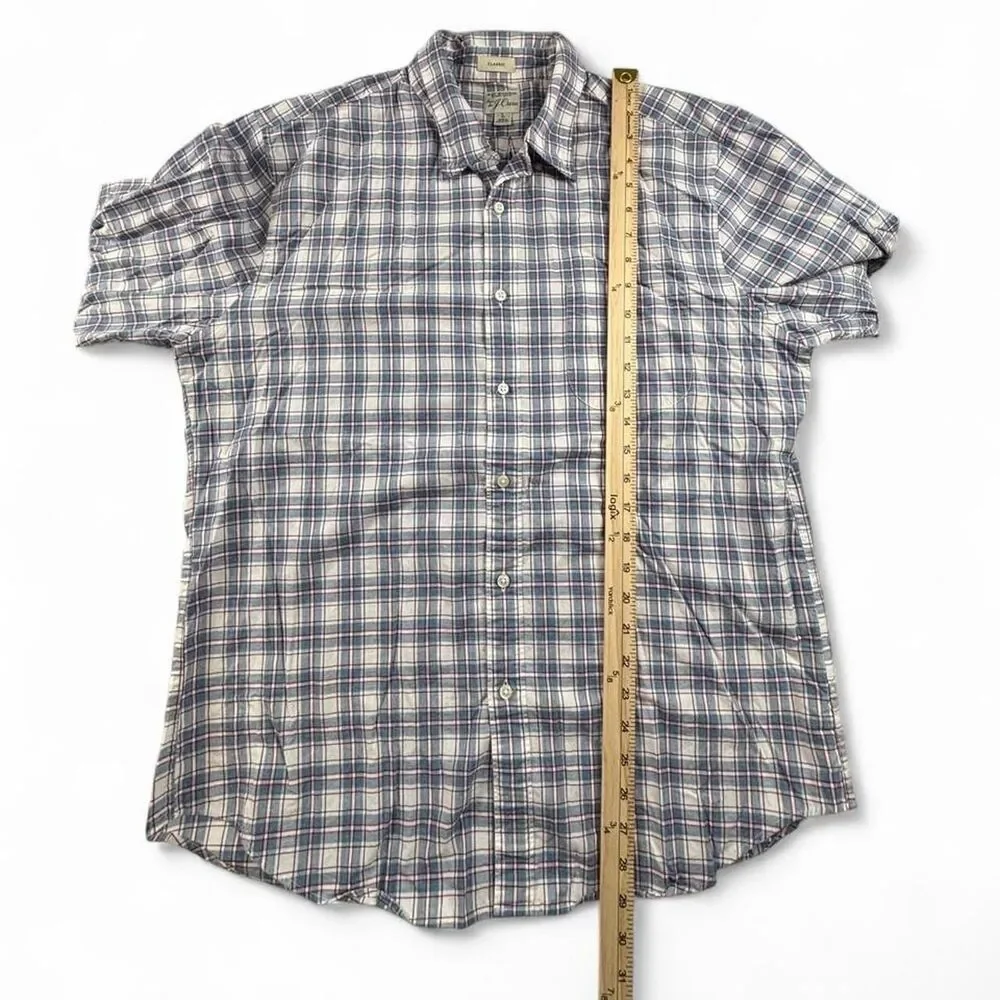 J.Crew Plaid Button Up Shirt Men’s L Blue Cotton Casual Preppy